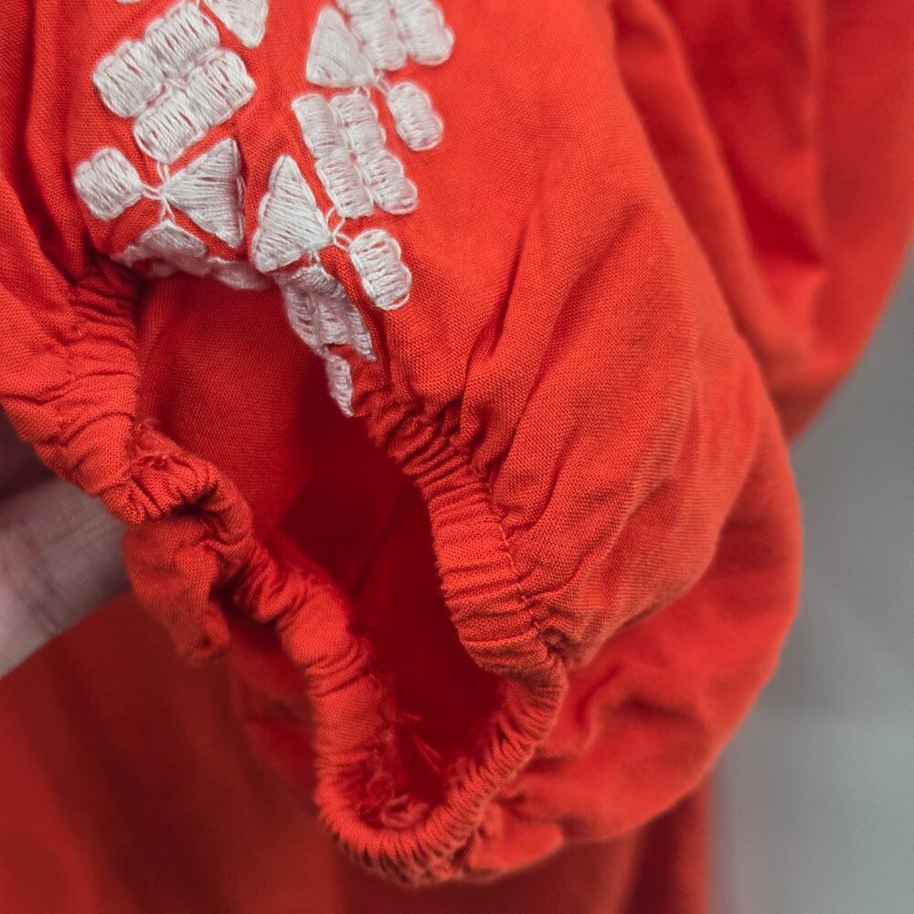 Solitare Orange Embroidered Boho V-Neck 3/4 sleeve Blouse Medium - Picture 6 of 10